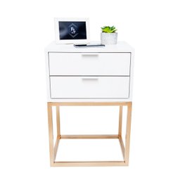 Mesa de Cabeceira Industrial 40cm Branco 2 Gavetas Pés Ferro Dourado para Quarto Cama - 5