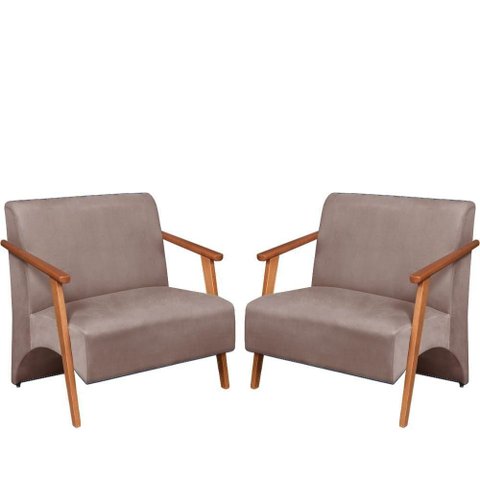 Poltrona Namoradeira Venus Braço Madeira Maciça Suede Unidecor Cappuccino