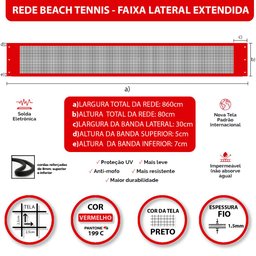 Rede Beach Tennis com banda lateral Zaka Vermelha 8,60m x 0,80m - 2