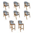 Ver imagem 1 de Kit 6 Cadeiras Helen Madeira Maciça com 2 Banquetas Ana Cerejeira para Mesa - Cinza