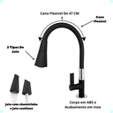 Ver imagem 2 de Torneira Gourmet para Cozinha ABS com Cano Flexível Dois Jatos Preto Base Bancada Mesa Pia Cone Luxo