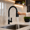 Ver imagem 1 de Torneira Gourmet para Cozinha ABS com Cano Flexível Dois Jatos Preto Base Bancada Mesa Pia Cone Luxo