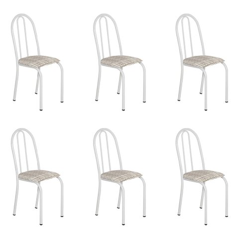 Kit 6 Cadeiras de Cozinha Califórnia Estampado Rattan Bege Pés de Ferro Branco - Pallazio