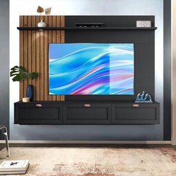 Painel Para TV Até 70 Polegadas Ripado Preto Fosco Noce Milano Dali Shop JM - 1