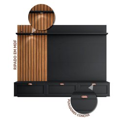 Painel Para TV Até 70 Polegadas Ripado Preto Fosco Noce Milano Dali Shop JM - 2