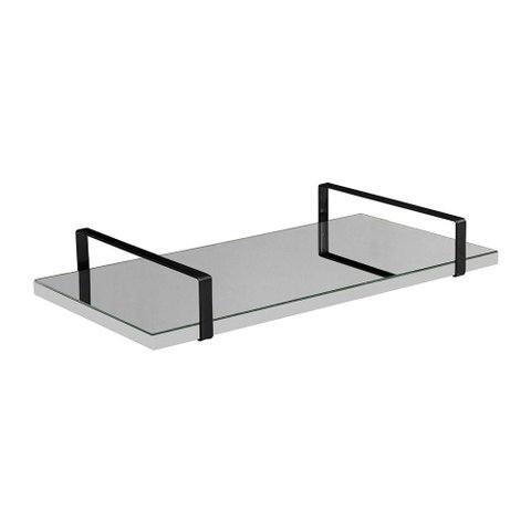 Bandeja Espelhada 25x50cm Borda Infinita Branca com Alça Preta