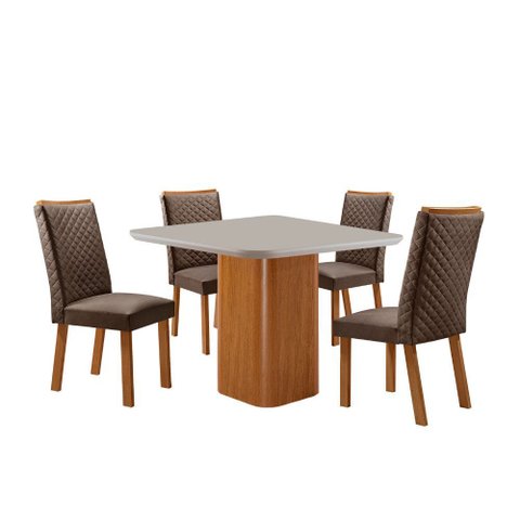 Mesa de Jantar Eloise 90cm Tampo Mdf Vidro Canto Copo com 4 Cadeiras Lira