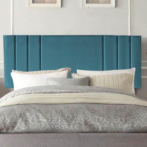 Painel Estofado Grécia Queen Size Madeira Maciça Suede Turquesa Gat Magazine 160cm