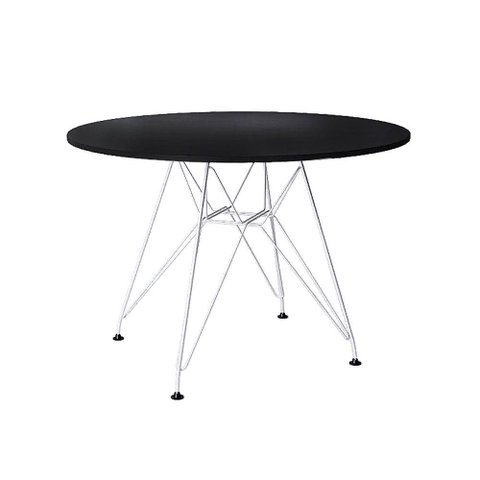 Mesa Jantar Eames Redonda Preta 90cm com Ferro Branco - Up Home
