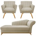 Ver imagem 2 de Kit Diva Recamier Vanessa 140cm Lado Esquerdo e 02 Poltronas Laura Linho Bege - Amarena Móveis