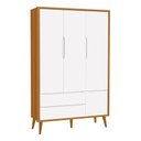 Ver imagem 1 de Guarda Roupa Infantil 3 Portas Theo Retrô Branco/Savana com Pés Amadeirado - Reller Móveis