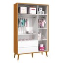 Ver imagem 2 de Guarda Roupa Infantil 3 Portas Theo Retrô Branco/Savana com Pés Amadeirado - Reller Móveis