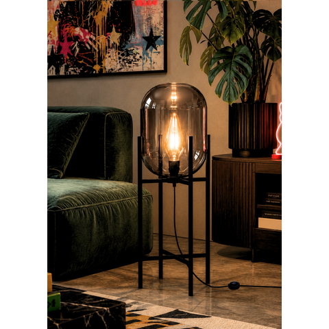 Luminária de Chão Piso 75cm Globo Vidro Fumê Cinza Espelhada Coluna Pedestal Lv-Ash-2 Gimpo