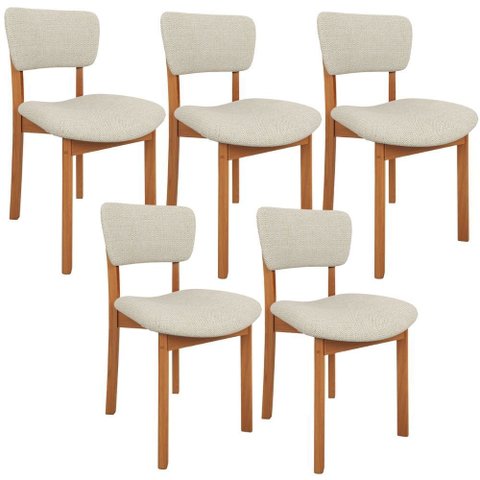 Kit 5 Cadeiras para Sala de Jantar Cozinha Living Estofada Dara L02 Linho Champagne - Lyam Decor