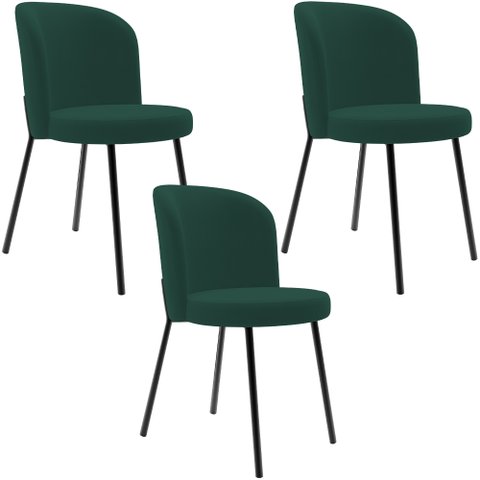 Kit 3 Cadeiras Sala de Jantar Estofada Gavi L02 Suede Verde Musgo - Lyam Decor