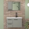 Conjunto Gabinete de Banheiro em Aço com Cuba e Espelheira:cinza - 1
