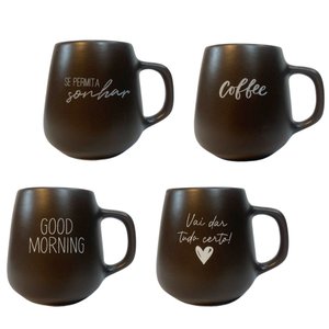 Jogo 4 Caneca Bojuda 260ml Porcelana Fosca para Cappuccino - Marrom