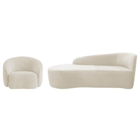 Kit Divã Recamier Orgânico França 140cm Lado Esquerdo e Poltrona Amore Bouclé