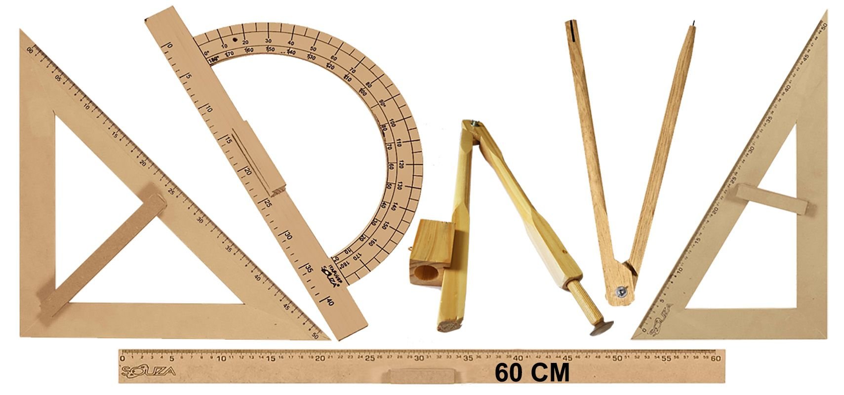 Kit Geométrico do Professor Mdf E Pinus Com 1 Régua 60 cm + 1 Compasso Para Quadro Branco 40 cm + 1  - 6