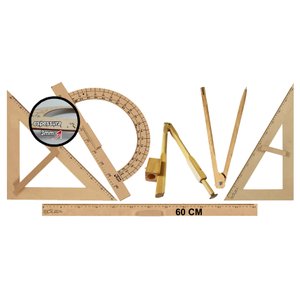 Kit Geométrico do Professor Mdf E Pinus Com 1 Régua 60 cm + 1 Compasso Para Quadro Branco 40 cm + 1 