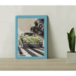 Quadro Decorativo Fusca Legend + Vidro 33x25 Sala Studio:azul