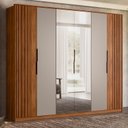 Ver imagem 3 de Guarda Roupa Casal Ripado Atrice D66410k 6 Portas Nogueira Nude Prime Tx com Espelho Demóbile – Dema