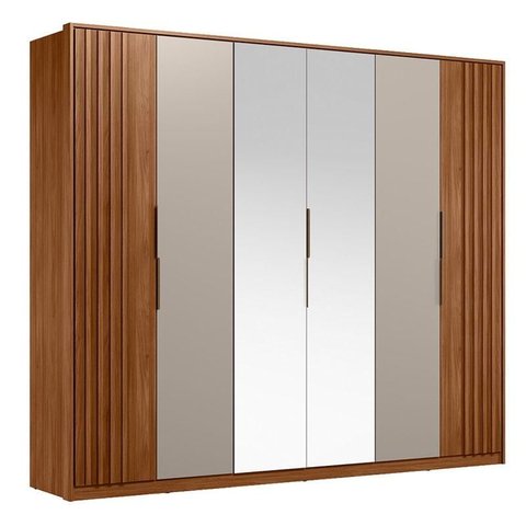 Guarda Roupa Casal Ripado Atrice D66410k 6 Portas Nogueira Nude Prime Tx com Espelho Demóbile – Dema