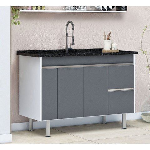 Gabinete Cozinha Mdp 1,44m Elegance com 5 Pés Pré-montado:cinza