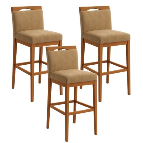 Kit 3 Banquetas Alta Cozinha Gourmet Conforto Suede