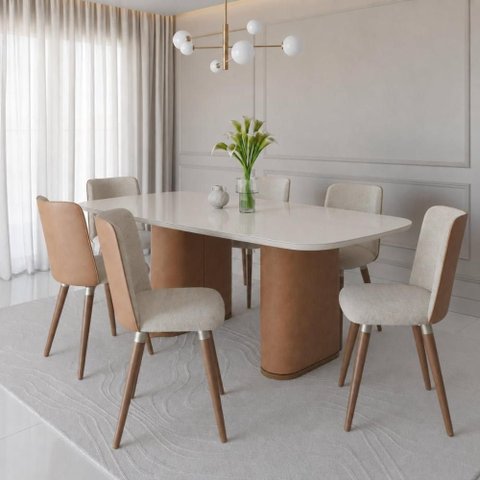 Conjunto de Jantar Lintz Vidro 6 Cadeiras Giratórias Dakota - Caramelo