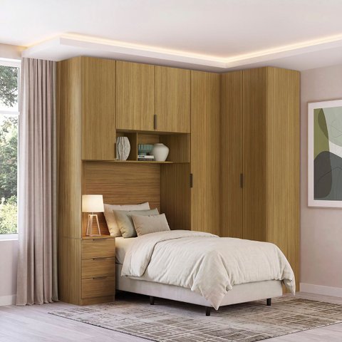 Quarto Modulado Solteiro 4 Peças Altezza Clean Belmax:Freijó