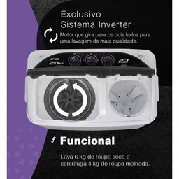 Lavadora 2 em 1 10 Kg Lava 6 Kg e Centrifuga 4 Kg Praxis Eletrodomésticos 127v - 4