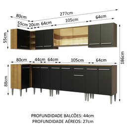 Armário de Cozinha Completa de Canto 357cm Rustic/Preto Emilly Mega Madesa 03 - 4