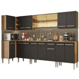 Armário de Cozinha Completa de Canto 357cm Rustic/Preto Emilly Mega Madesa 03 - 3