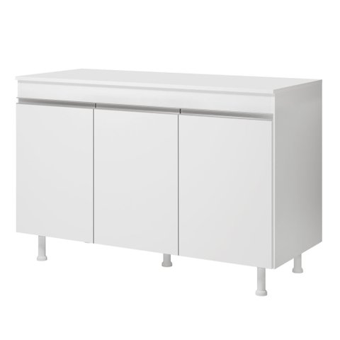 Balcão Buffet Gabinete de Cozinha Lux 120cm 100% Mdf com Tampo 03 Portas Branco - Abmaza
