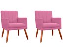 Ver imagem 1 de Kit 2 Poltronas Decorativa Cecília Suede Rosa Pés Madeira Ms Decor