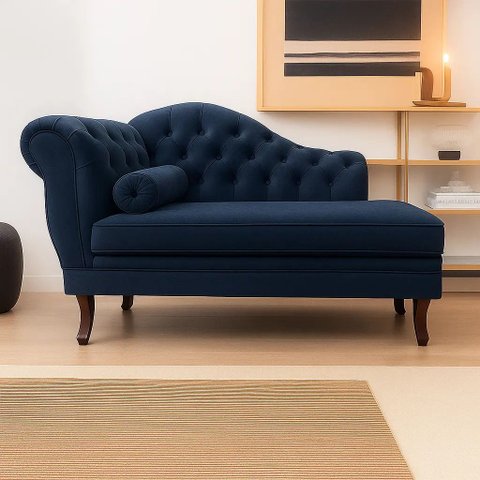 Recamier Divã Larissa 1,20cm Direito Sala Veludo:azul-marinho/liso