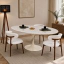 Ver imagem 4 de Mesa de Jantar Saarinen Oval 137x90 cm Tampo Quartzito Taj Mahal e Base Laca Off White