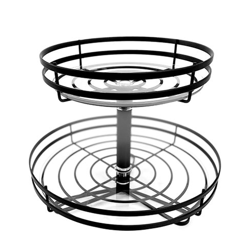 Fruteira de Mesa Vidro Dupla Redonda Preto Fosco Giratória