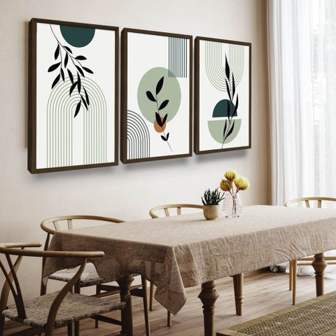 Kit 3 Quadros Decorativo Floral Minimalista Abstrato