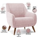 Ver imagem 3 de Poltrona Decorativa Fixa Pés de Madeira Paloma D02 Veludo Rosê B-305 - Lyam Decor