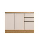 Ver imagem 1 de Balcão Cozinha 120cm 3 Portas 2 Gavetas sem Tampo para Pia Etna - Carvalho Oak/Off White