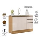 Ver imagem 4 de Balcão Cozinha 120cm 3 Portas 2 Gavetas sem Tampo para Pia Etna - Carvalho Oak/Off White