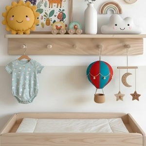 Cabideiro Prateleira de Madeira Infantil Montessori com Ganchos para Organização e Decoração - Bento