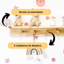 Ver imagem 3 de Cabideiro Prateleira de Madeira Infantil Montessori com Ganchos para Organização e Decoração - Bento