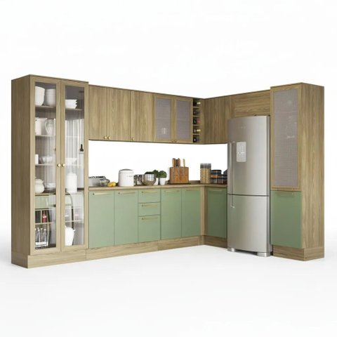 Armário de Cozinha Modulada Completa de Canto 12 Peças 3,39x2,28m 200 Botanic Kappesberg