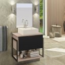 Ver imagem 1 de Kit Gabinete Banheiro Completo Industrial Tech 60cm Madeirado / Preto - Cuba Branca