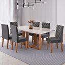 Ver imagem 1 de Mesa de Jantar 6 Lugares Afrodite com Vidro Mel/off White/veludo Cinza - Viero Móveis