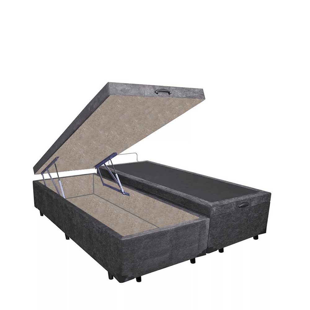 Base Box Baú Casal Luxo Blindado Bipartido NK Camas Suede Cinza 41x138x188 - 3