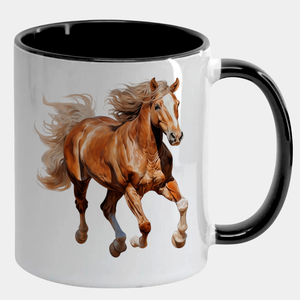 Caneca Branca com Interna Preta Y5 Cavalo Corrida Lindo